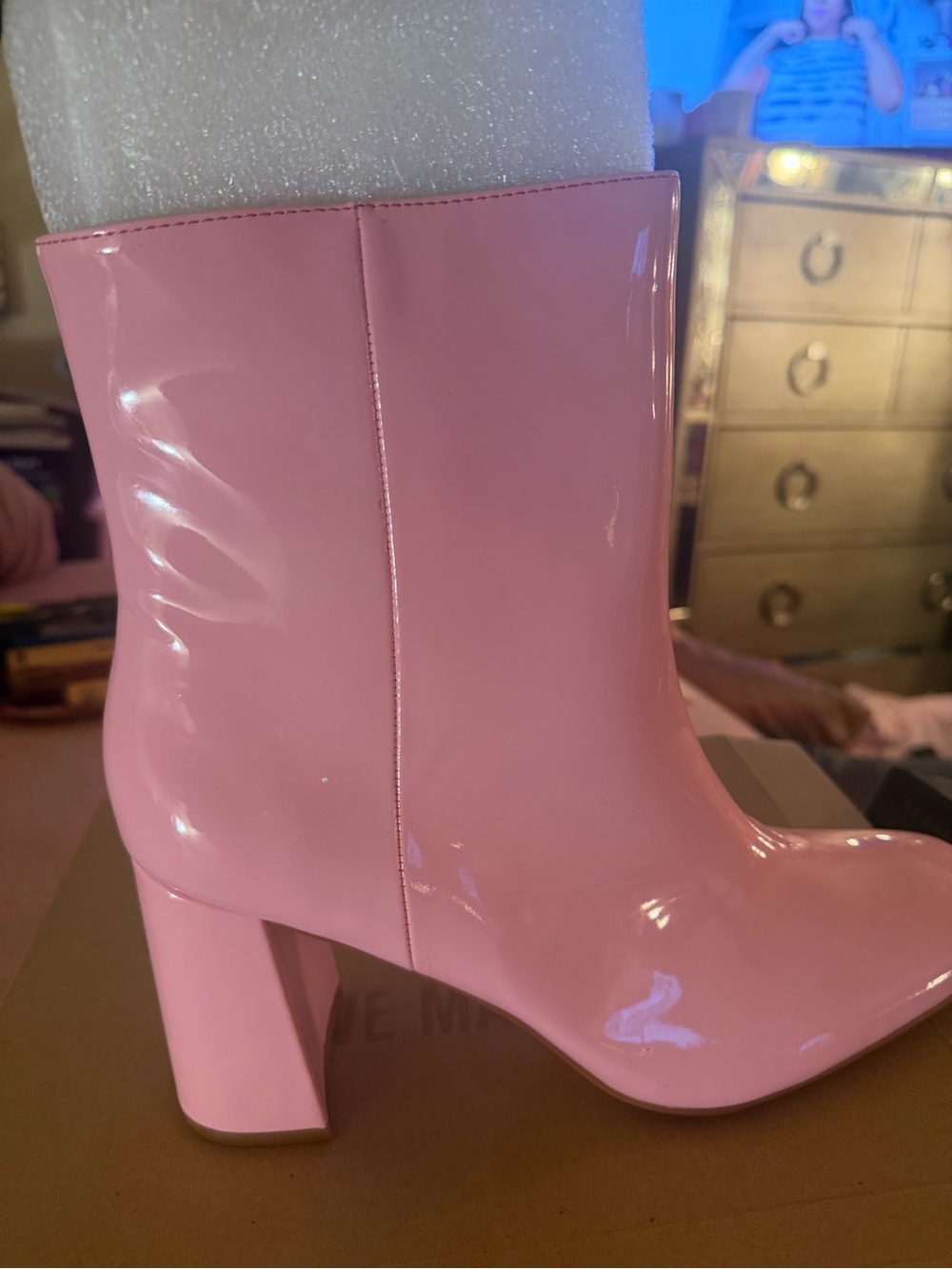 Steve Madden Pink Patent Block Heel Ankle Boots